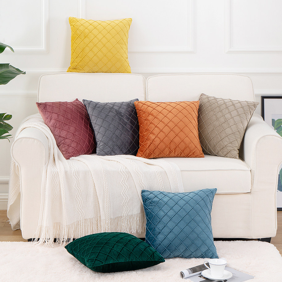 北欧ins沙发抱枕样板房酒店民宿床上纯色天鹅绒靠垫