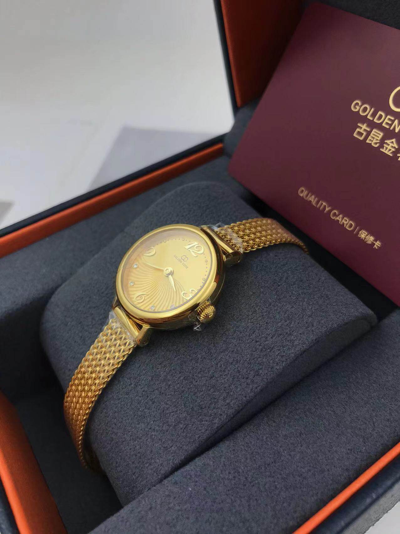 古昆石英手表足金999编织带全金女石英表新款时尚女表黄金女士表