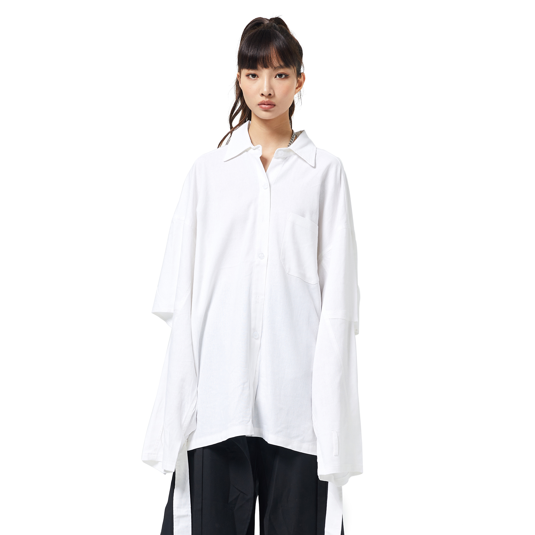 ETERNITY ITA 21fw纯色设计感分叉小众百搭衬衫衬衣宽松内外搭男