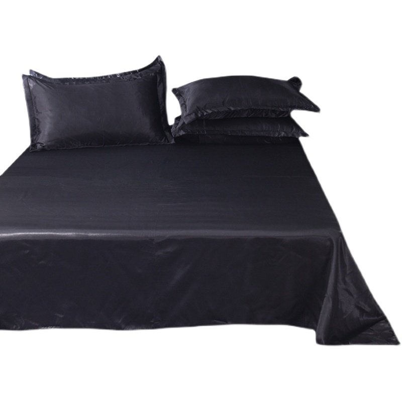 冰丝床单枕套三件件套黑色单人双人纯色被单床单
