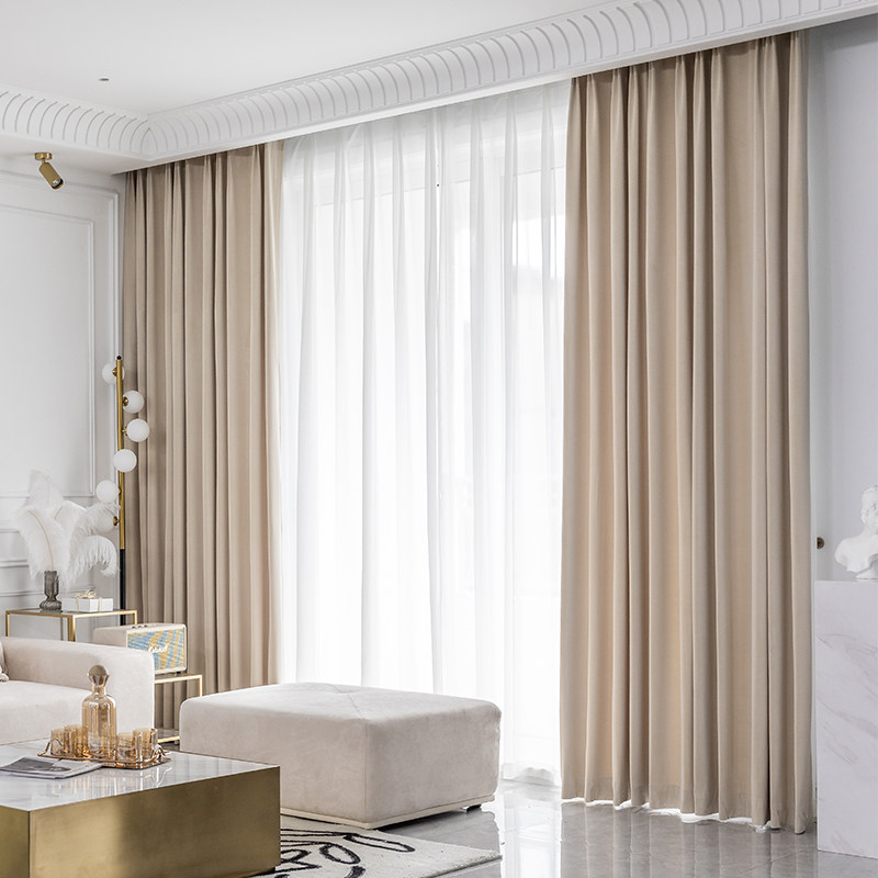 2020流行新款窗帘轻奢米色丝绒绒布定制窗帘