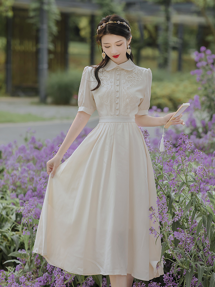 法式长裙新款夏新款仙女气质复古白色初恋连衣裙连衣裙