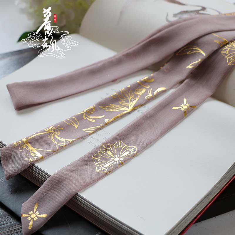 暮吟汉服古风古装曼珠沙华印花烫金雪纺发带飘带发饰