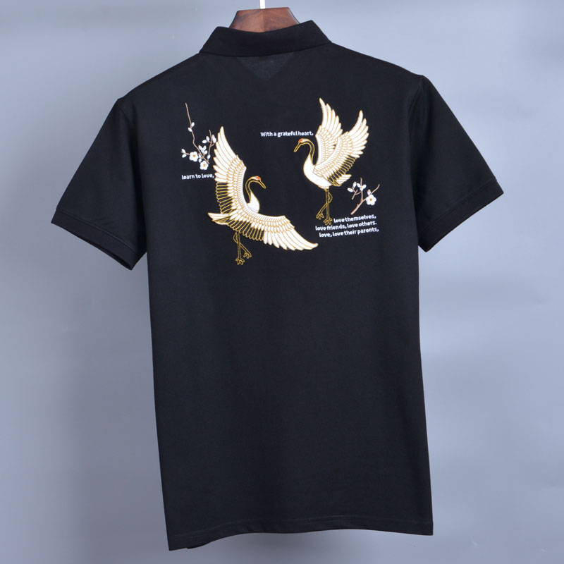 卡男装短袖polo衫2021夏季新款仙鹤刺绣休闲中国风上衣青年T恤短T