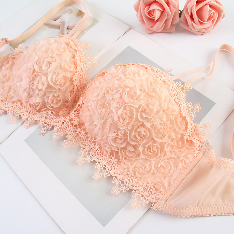 小胸玫瑰花钢圈夏天性感蕾丝花朵玫瑰文胸手掌文胸