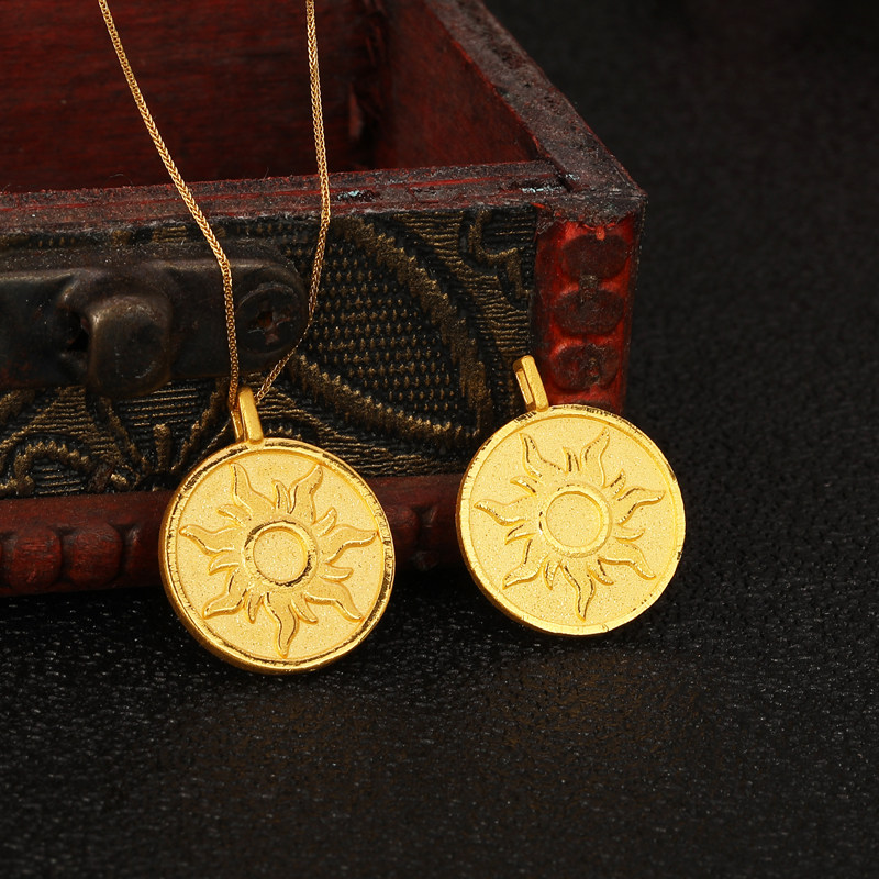 3d硬金黄金足金个性太阳圆牌吊坠ins拜金主义颈饰