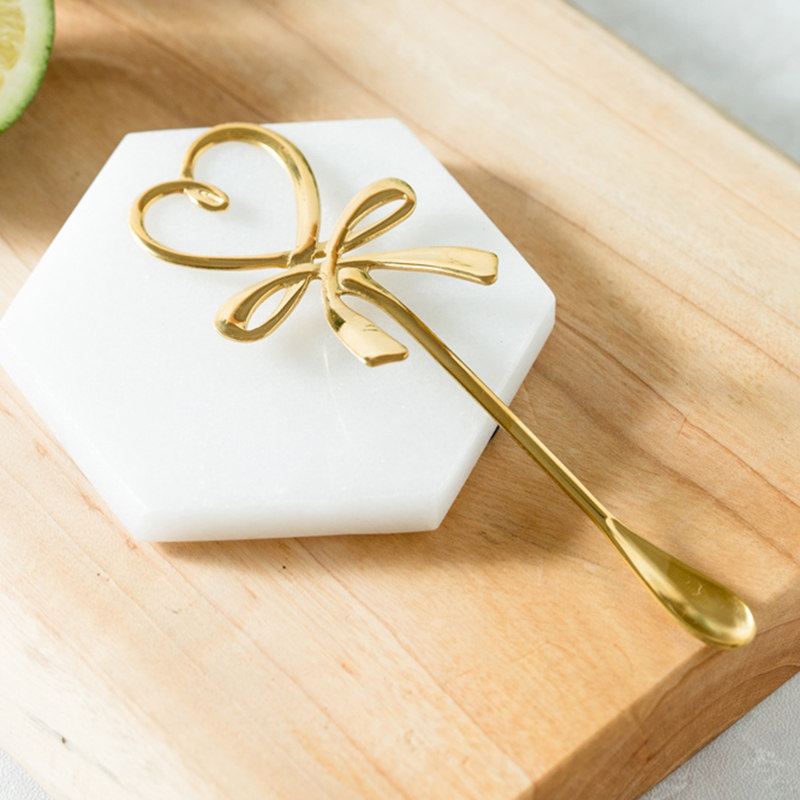 ins少女韩式不锈钢立体蝴蝶结爱心勺子咖啡挂耳咖啡勺