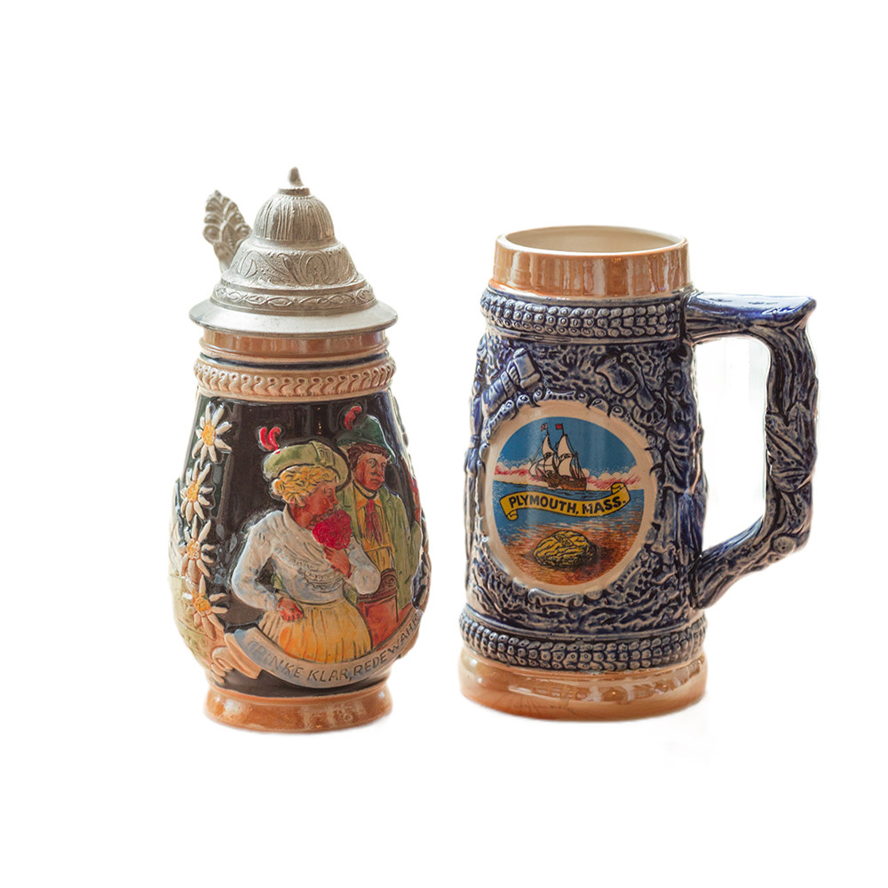 啤酒杯复古超大带盖陶瓷德国手工浮雕彩绘马克摆件