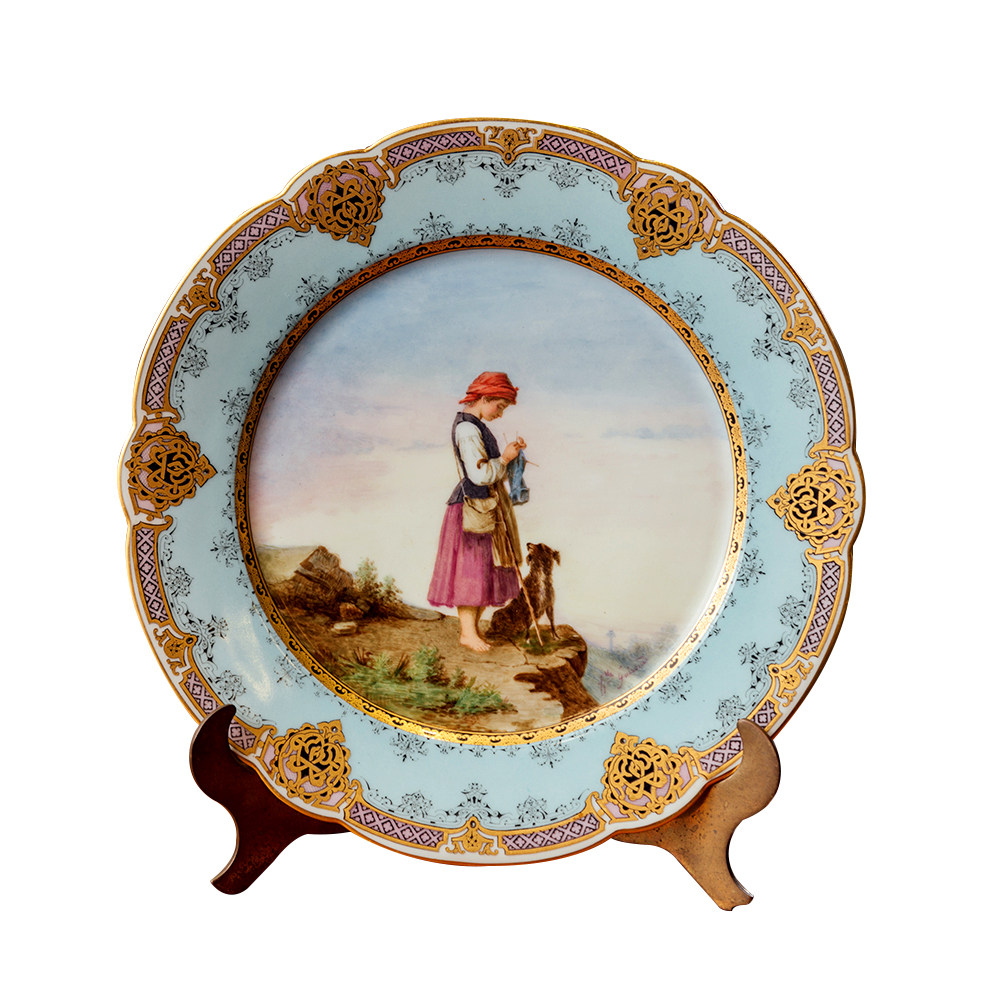 装饰背景背景墙墙面挂盘人物手绘鎏金维也纳风格装饰坐盘