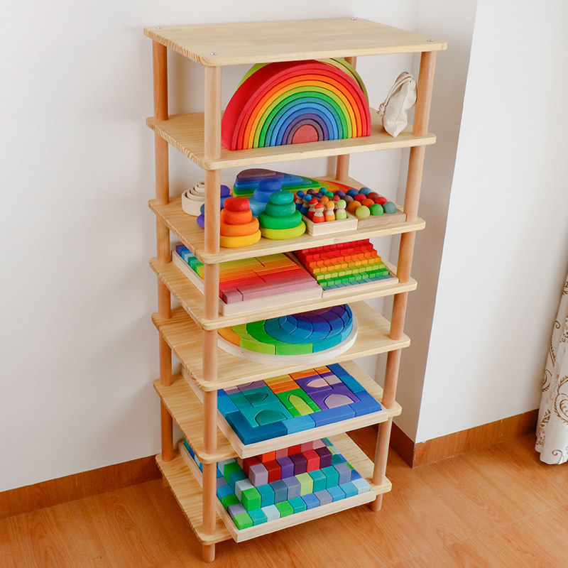 彩虹积木实木收纳格林系列多层落地整理儿童玩具儿童储物架