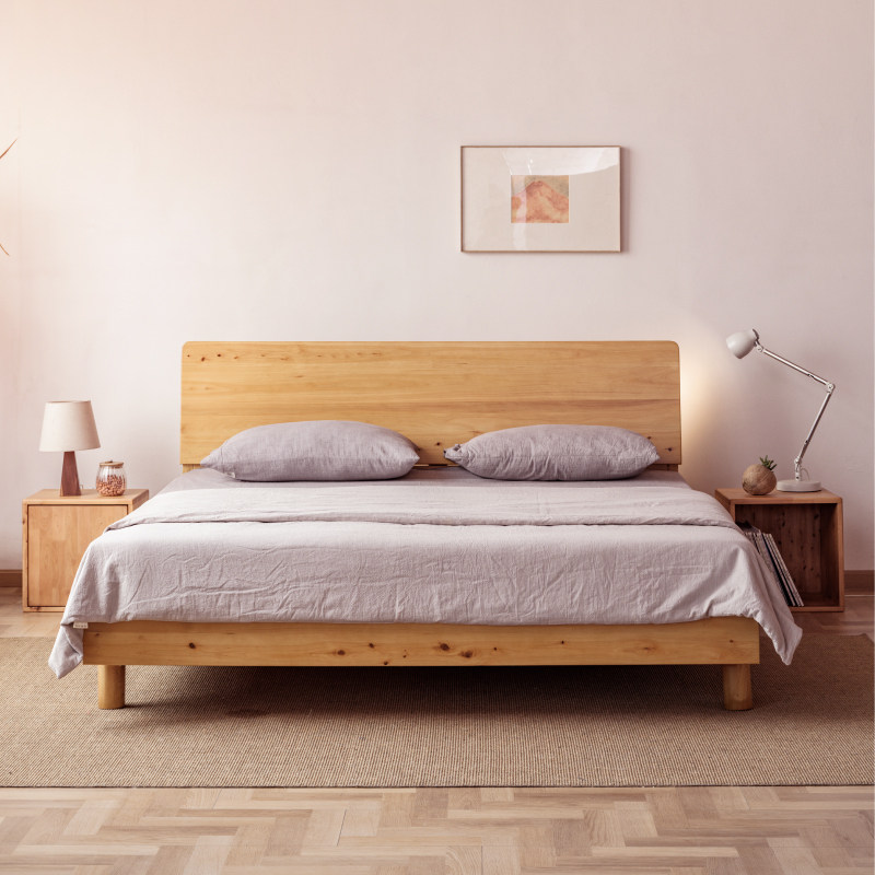 柏木日式双人实木木床家用原木北欧现代简约卧室实木床