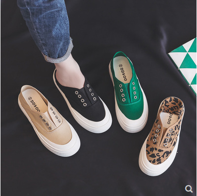 韩国夏季薄款小众大头帆布鞋女鞋2022年新款一脚蹬懒人厚底小白鞋