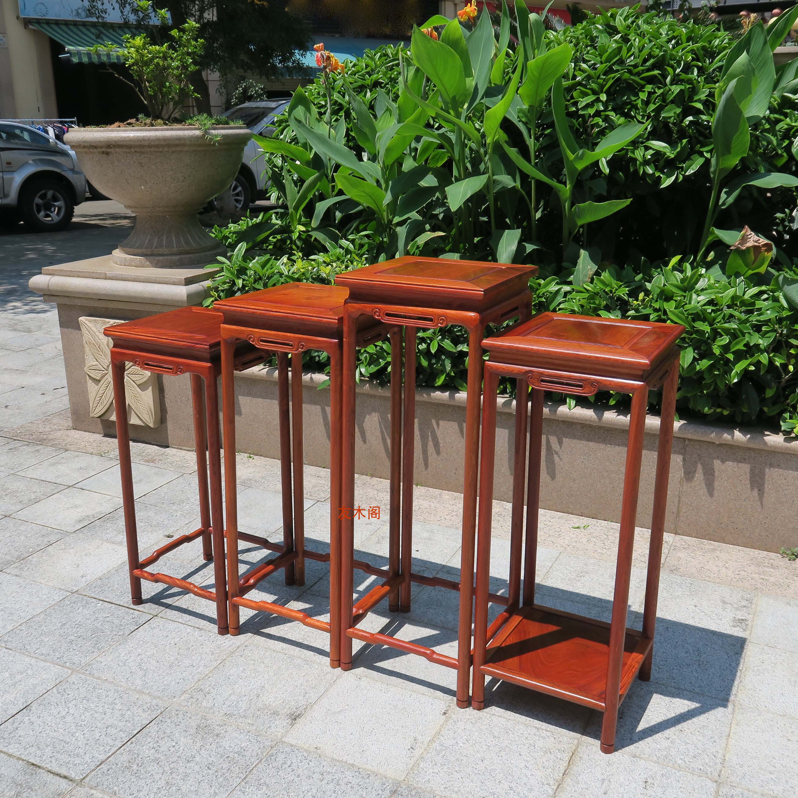 红木花架缅甸花梨中式大果紫檀室内明式圆柱花架