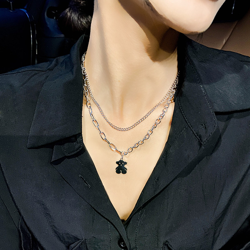 小熊项链嘻哈金属锁骨链长款2020年新款毛衣链女项链