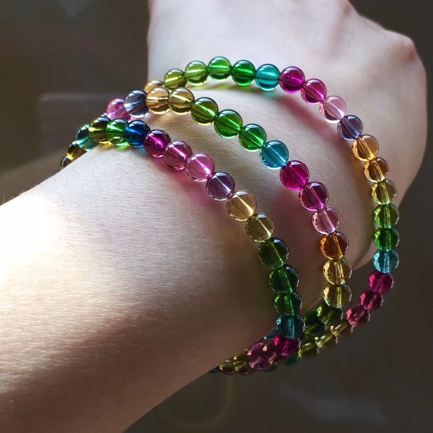正品巴西天然渐变彩虹碧玺手链单圈女款旺夫石糖果色手串一物一图