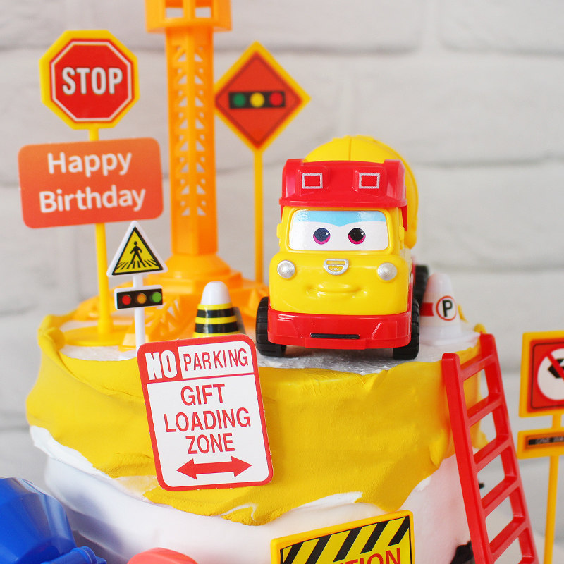 装饰卡通汽车生日蛋糕儿童宝宝挖土机翻斗车烘焙摆件节日装扮用品