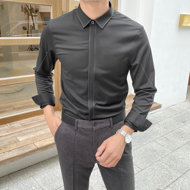 休闲衬衫男士长袖韩版修身潮流帅气高级感商务正装衬衣男免烫抗皱