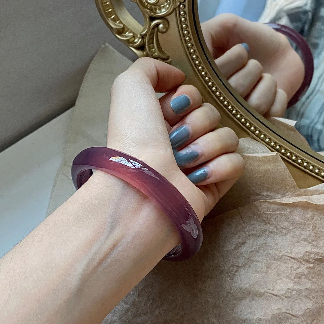 天然玛瑙手镯女冰荧光帝王紫玉镯子细宽少女手镯