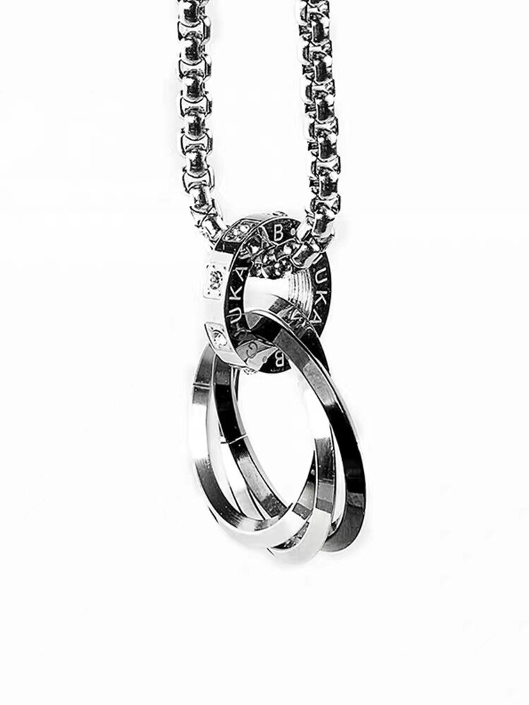 项链guuka潮牌四环相扣吊坠张艺兴同款情侣嘻哈项链