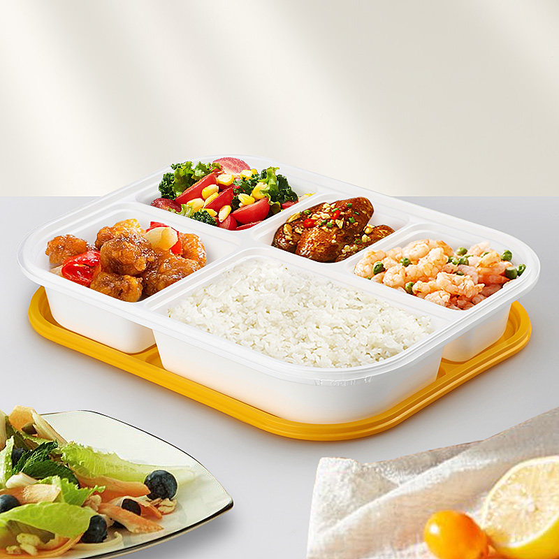打包赛卓五格一次性餐盒高档外卖套餐塑料饭盒一次性餐盒