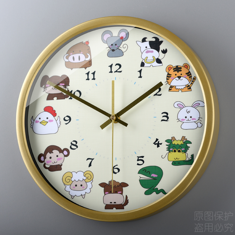 包邮动物数字儿童钟表可爱卡通十二生肖宝宝学校挂钟