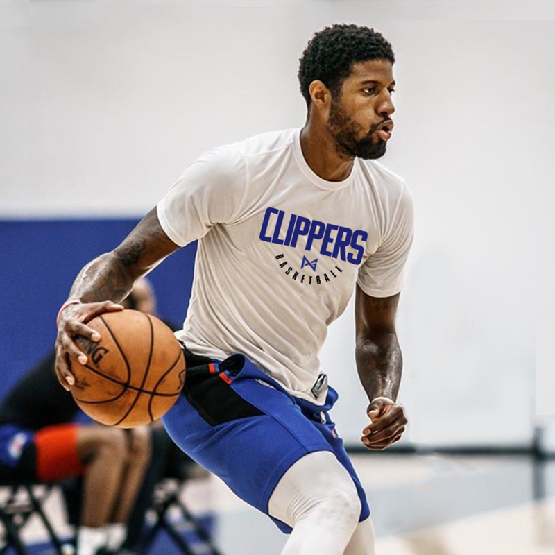 快船队保罗乔治同款篮球纯棉训练服短袖 伦纳德圆领宽松运动T恤潮