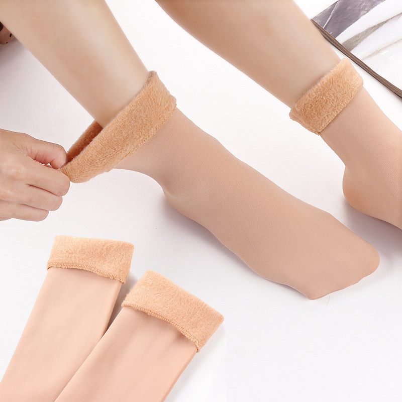 加绒加厚袜子女中筒冬季短袜肉色长筒脚踝光腿神器中筒袜