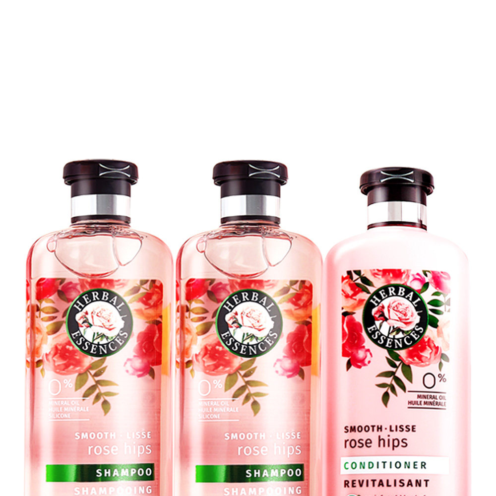 宝洁进口herbal essences玫瑰滋养柔顺无硅油洗护发套装2洗1护