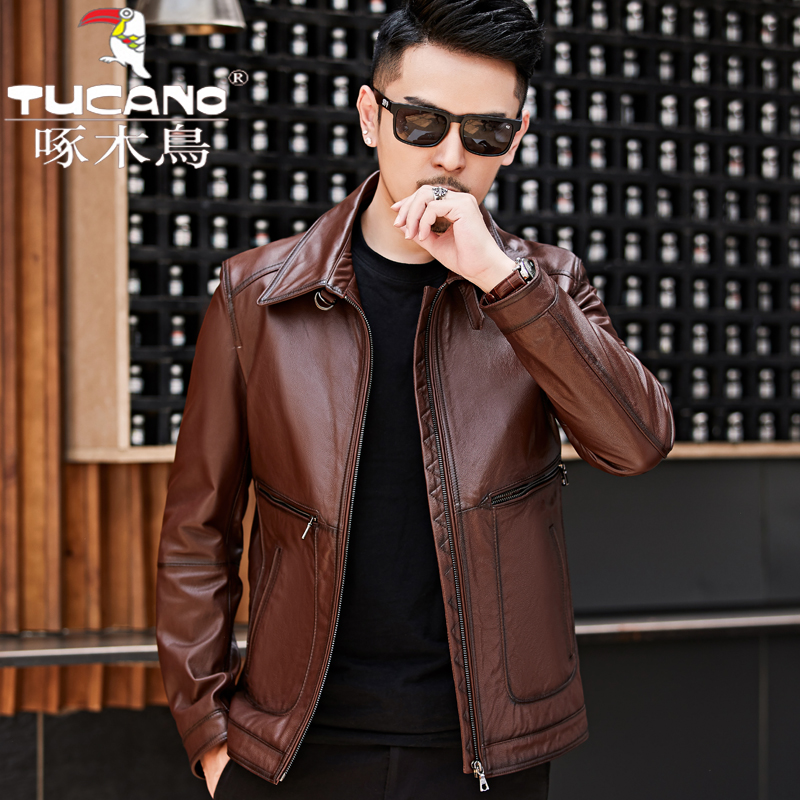 啄木鸟秋冬季真皮皮衣男士夹克中年商务休闲新款海宁头层牛皮外套