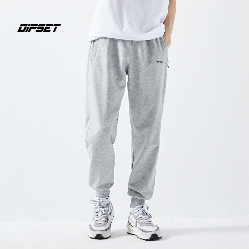 运动卫裤男生春秋夏季潮牌灰纯棉休闲裤子男宽松百搭潮流束脚长裤