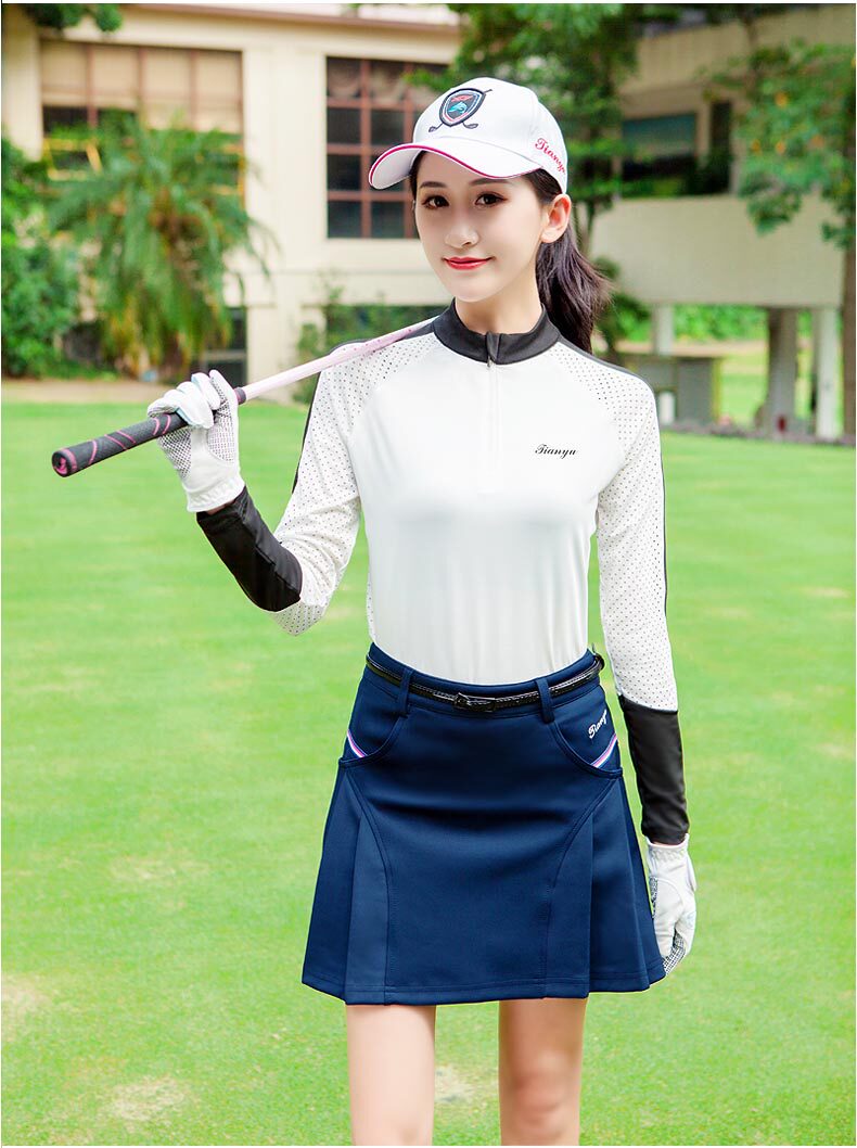 秋冬高尔夫女士长袖高领拉链运动球衣休闲衣时尚高尔夫服装