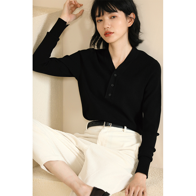 哈齿小姐陈艾佳自制极简通勤气质百搭三粒扣v领显瘦针织上衣外套