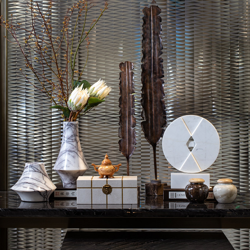 【摆件】邸高售楼中心样板间复古风大堂软装饰品摆件黑陶瓷花