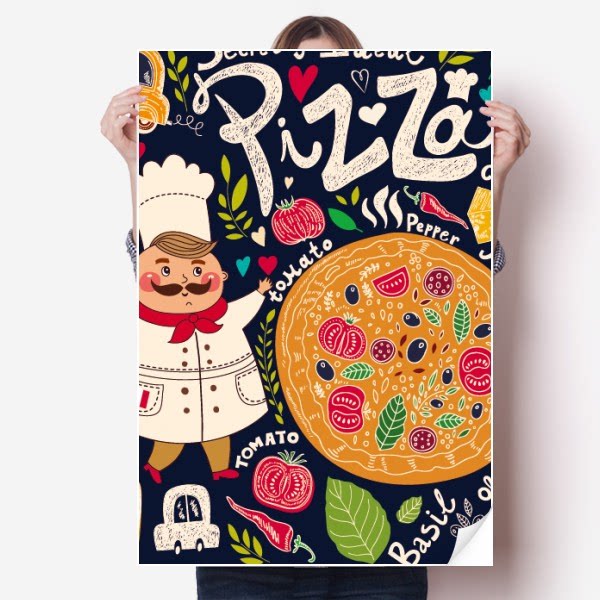 贴纸意大利厨师披萨海报80x55cm卧室家居装饰宣传单