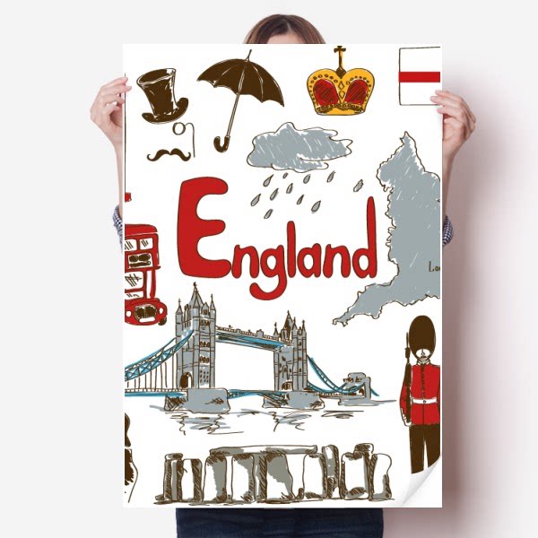 贴纸英国民俗地标国旗插画图案海报80x55cm卧室宣传单
