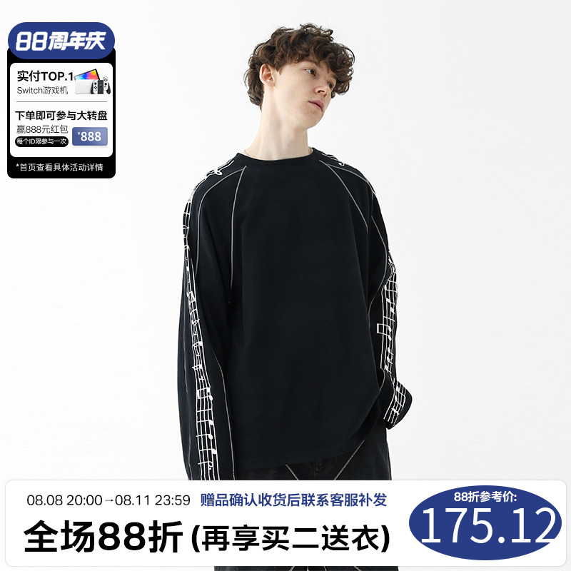 NOTFORMAD(NFM)卫衣男情侣装潮流印花音符反光秋季圆领上衣