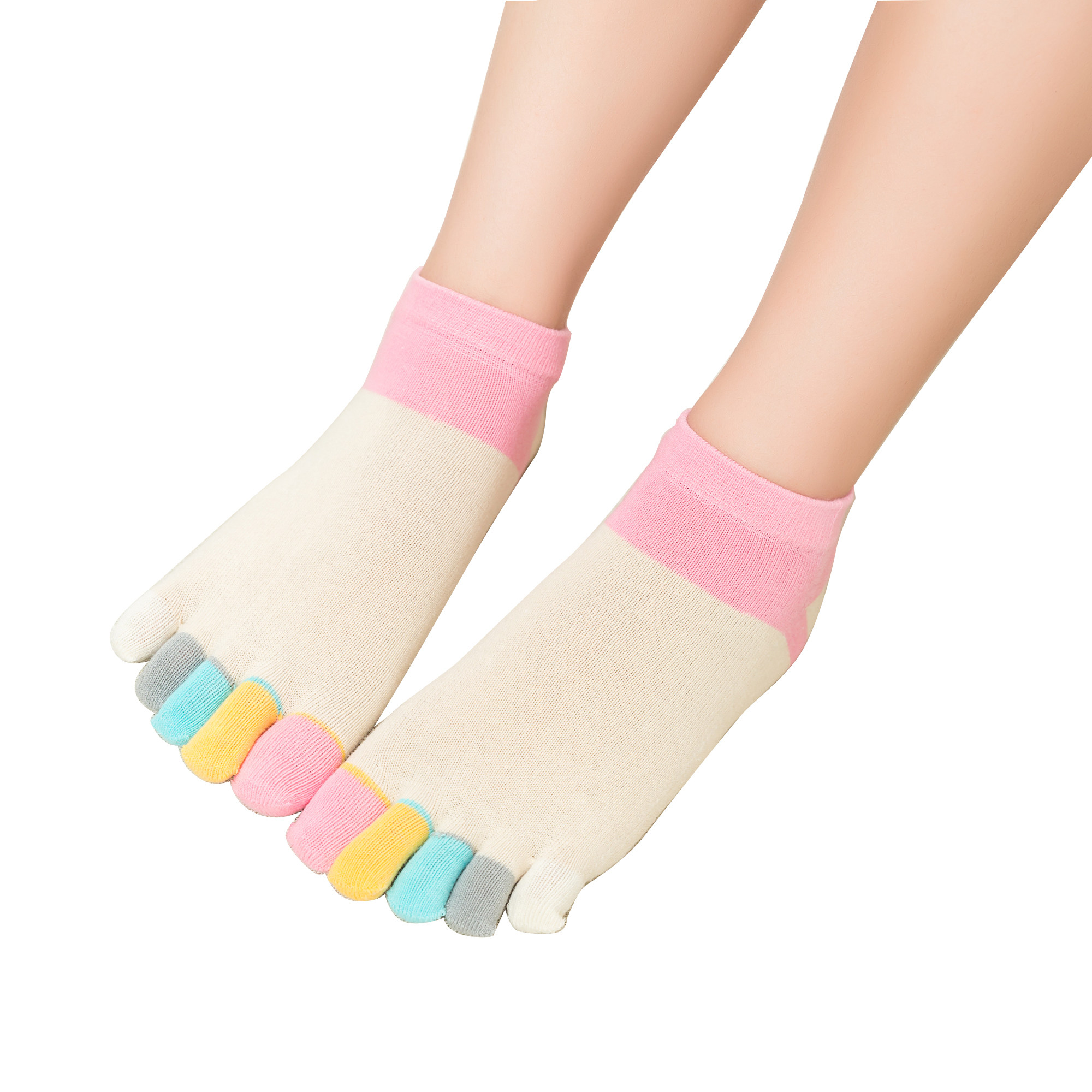 四季5双装纯棉五指袜女防臭短袜子全棉低帮透气可爱彩纯色分趾袜