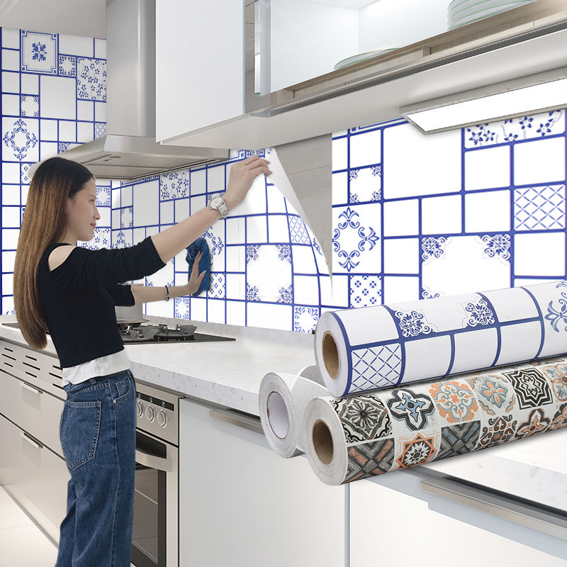 厨房防油贴纸橱柜台面防水壁纸自粘加厚灶台软装墙贴