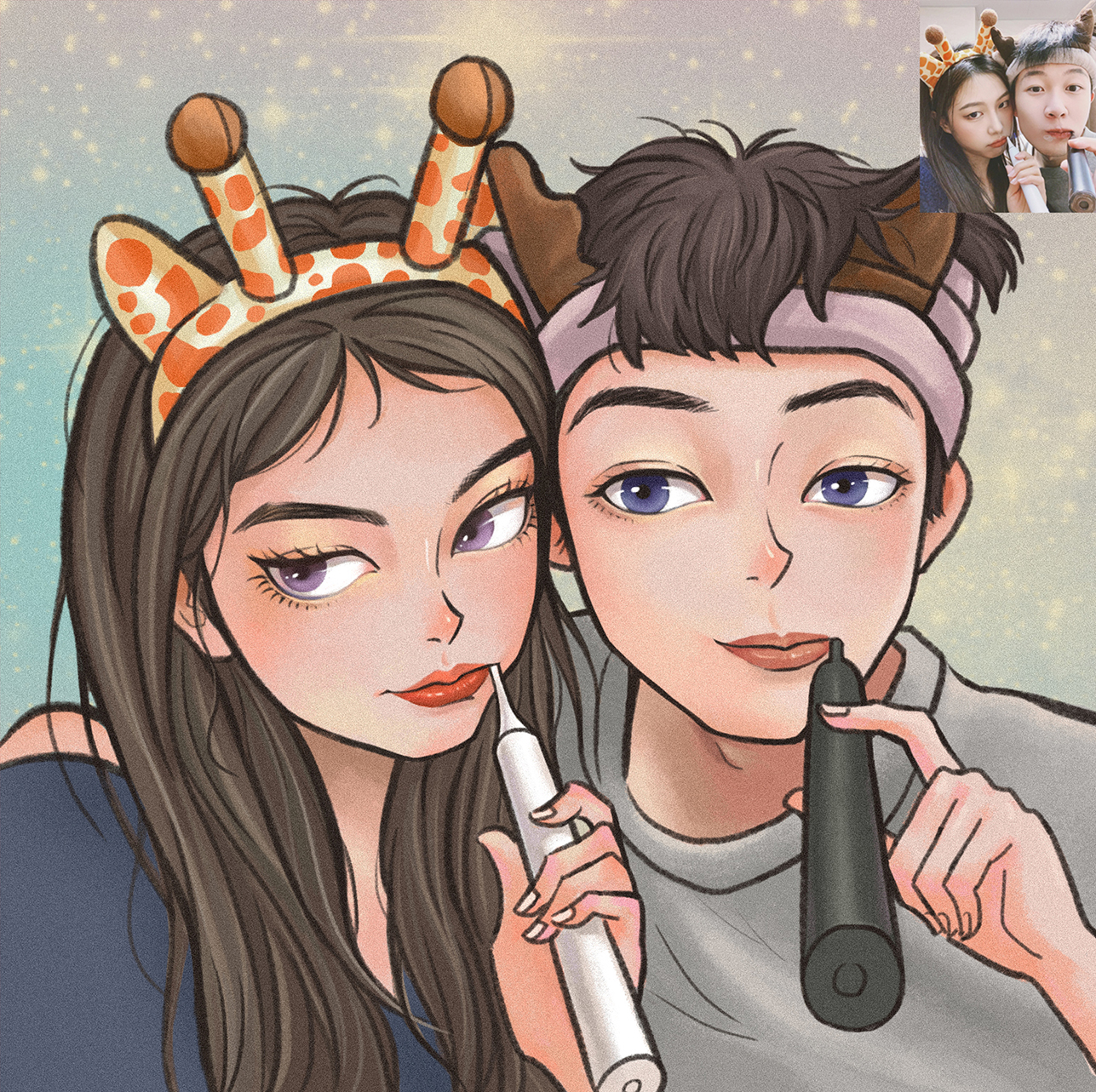 卡通情侣婚礼手绘头像漫画真人写实照片ps手绘真人漫画