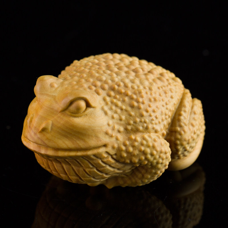 黄杨木雕刻创意工艺品文玩招财金蟾蜍手把件实木动物把玩物件辟邪