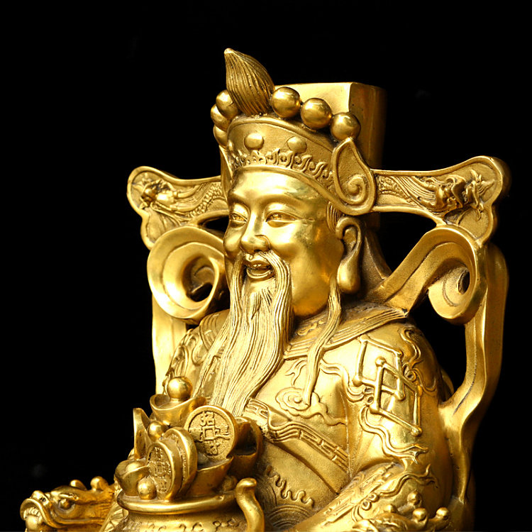 大号纯铜财神爷坐像小号财神铜像聚宝盆财帛星君摆件