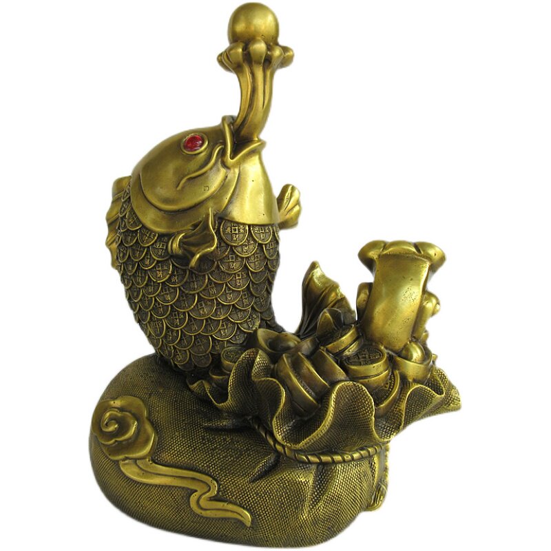 摆件纯铜福袋黄铜进宝鱼客客厅办公室装饰品摆件