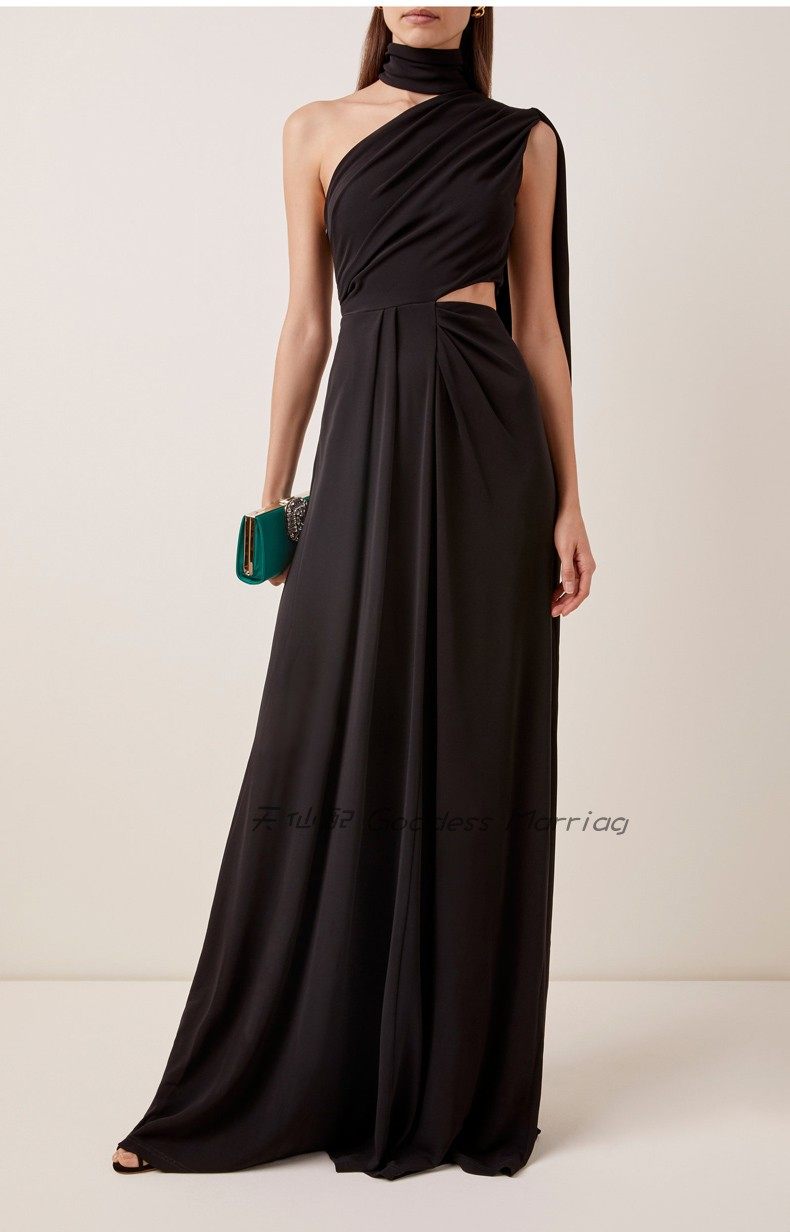 显瘦晚礼服女装性感露腰雪纺长款年会斜肩派对礼服