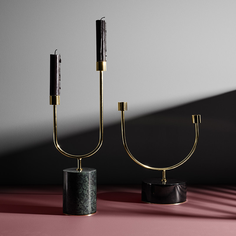aytmgrasil大理石黄铜金属桌面落地烛台枝型蜡烛烛台