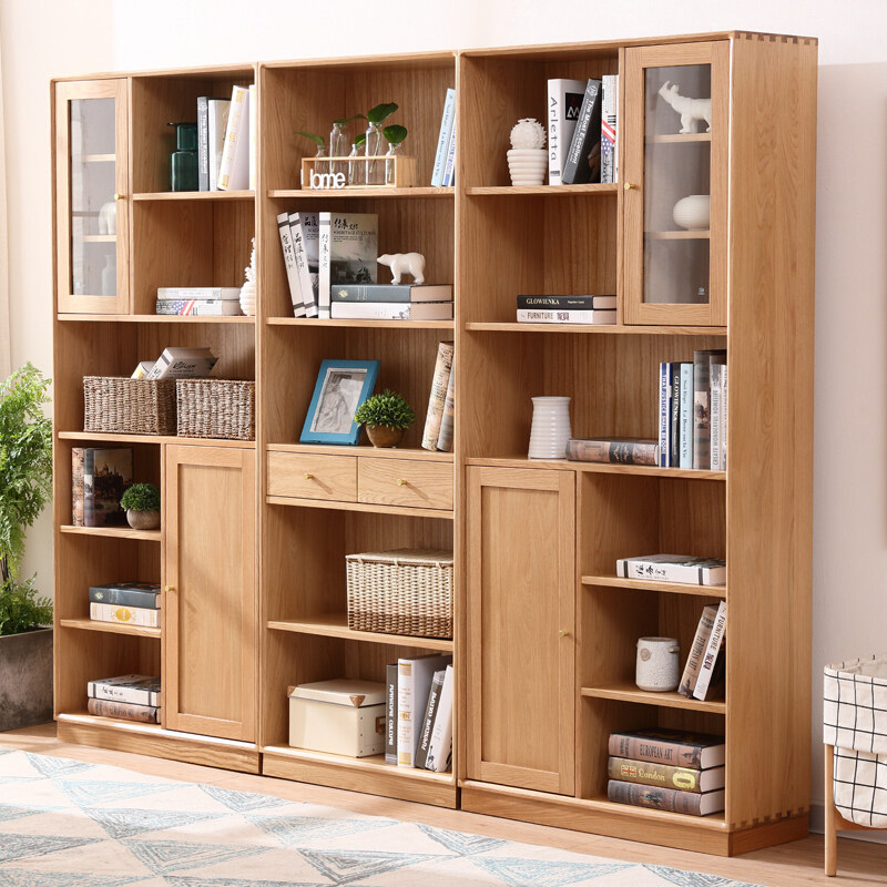 书柜书橱单个书架实木家用落地现代简约一体整墙单个书柜