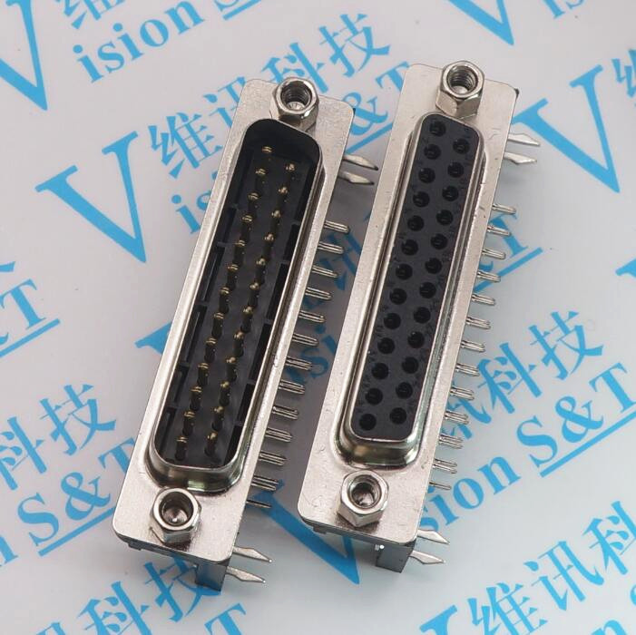 db25公头母座弯针板式dr串口连接器双排卧式连接器