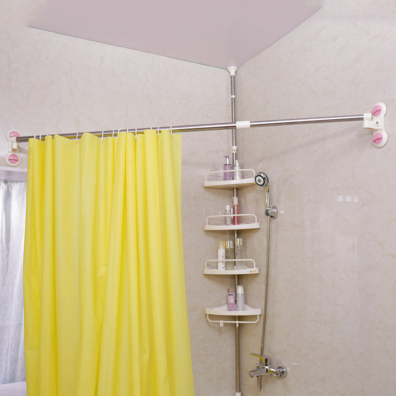 宝优妮转角浴帘杆免打孔弧形撑杆简易伸缩晾衣浴帘杆