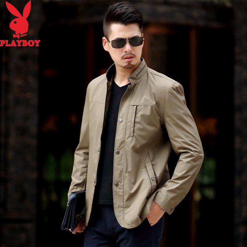 花花公子2022春秋季新款男士外套中年男士休闲夹克衫爸爸上衣春装