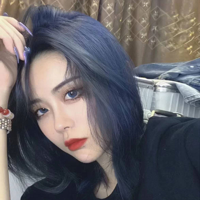 无需褪色4bl蓝黑黑色无氨染发剂2021流行色雾霾彩染