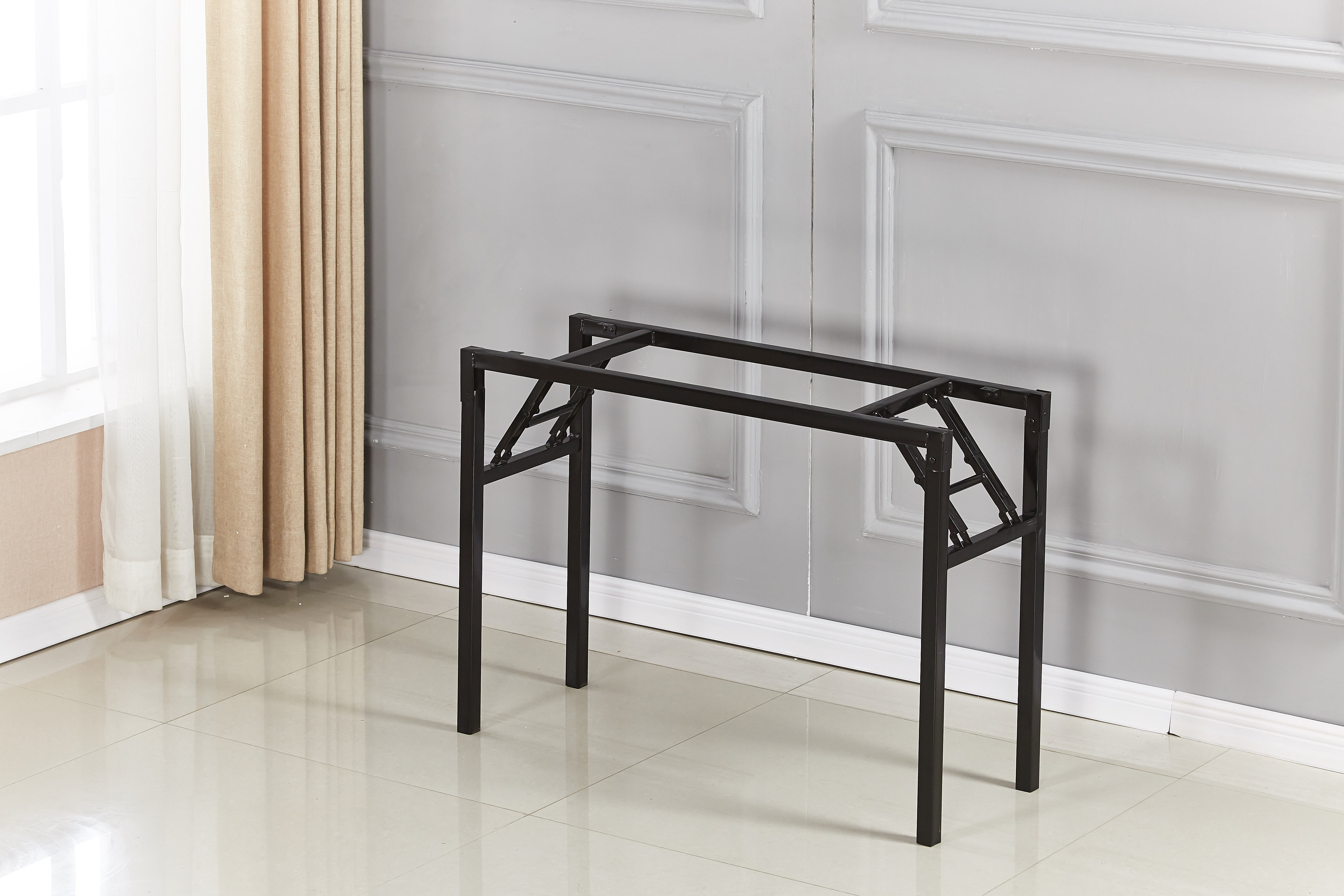 简易折叠桌脚架子课桌架桌腿办公桌架单双层弹簧架对折架支架会议